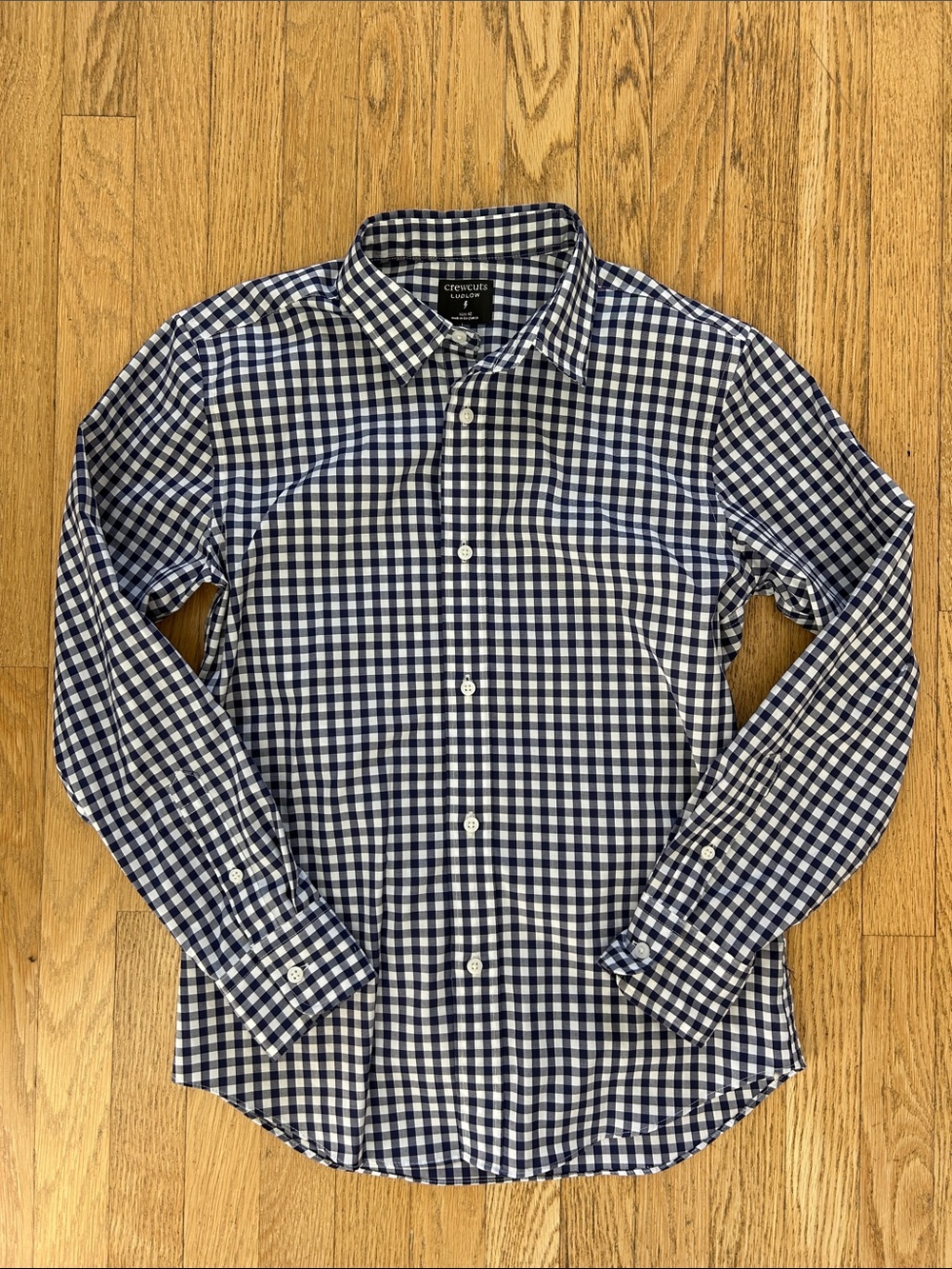 Crewcuts LUDLOW Navy & White Gingham Button-Down Shirt size 12